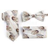 ZONFAZ Feather Leaf Classical Cotton Skinny Tie Bowtie Hankerchief Set