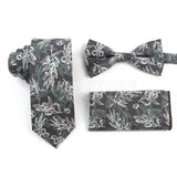 ZONFAZ Feather Leaf Classical Cotton Skinny Tie Bowtie Hankerchief Set