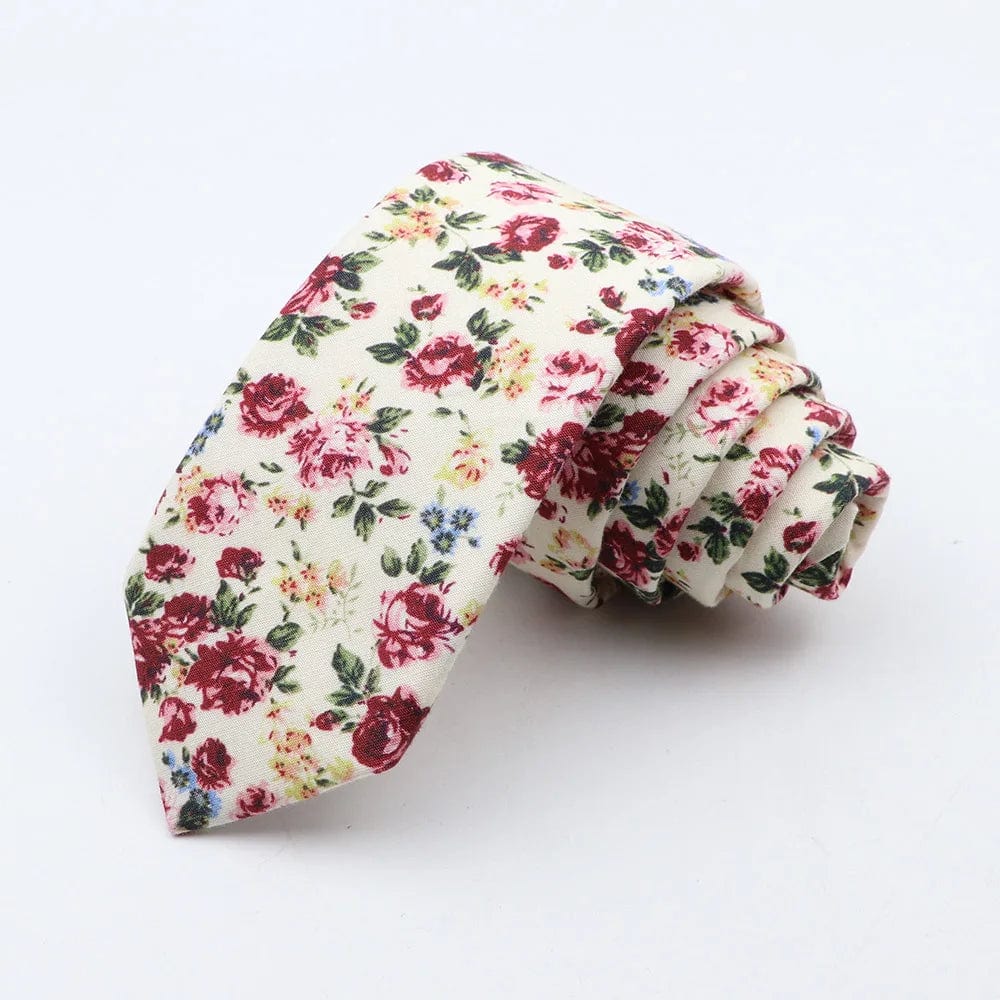 ZONFAZ Floral Cotton Tie for Men Skinny Wedding Flower Printed Necktie