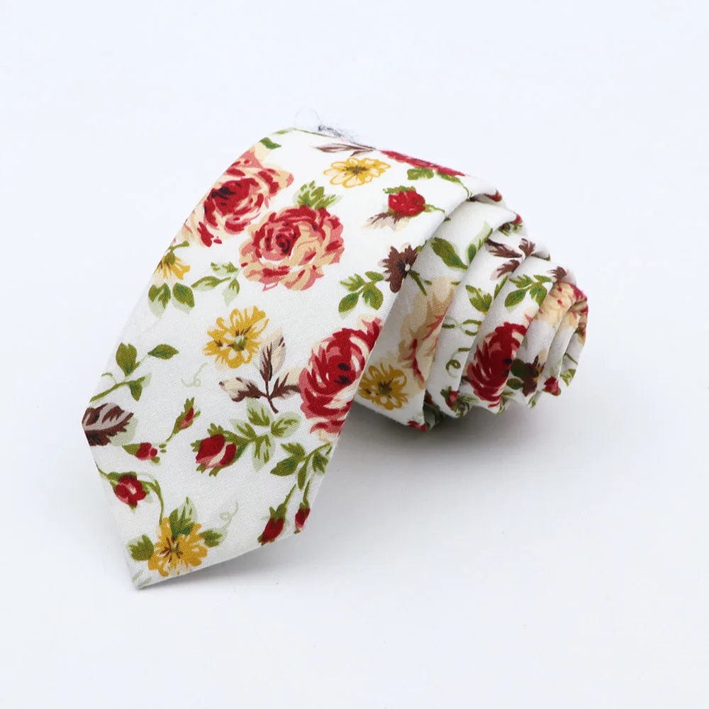 ZONFAZ Floral Cotton Tie for Men Skinny Wedding Flower Printed Necktie