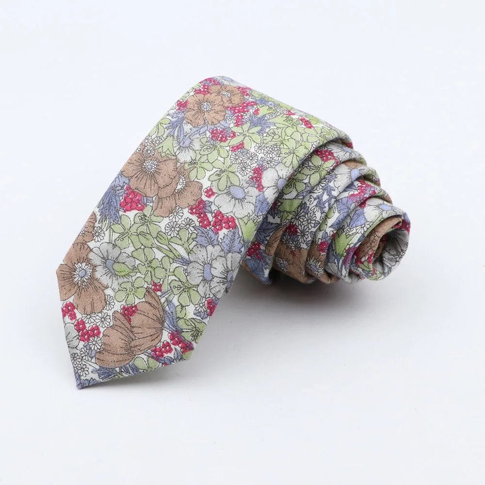 ZONFAZ Floral Cotton Tie for Men Skinny Wedding Flower Printed Necktie