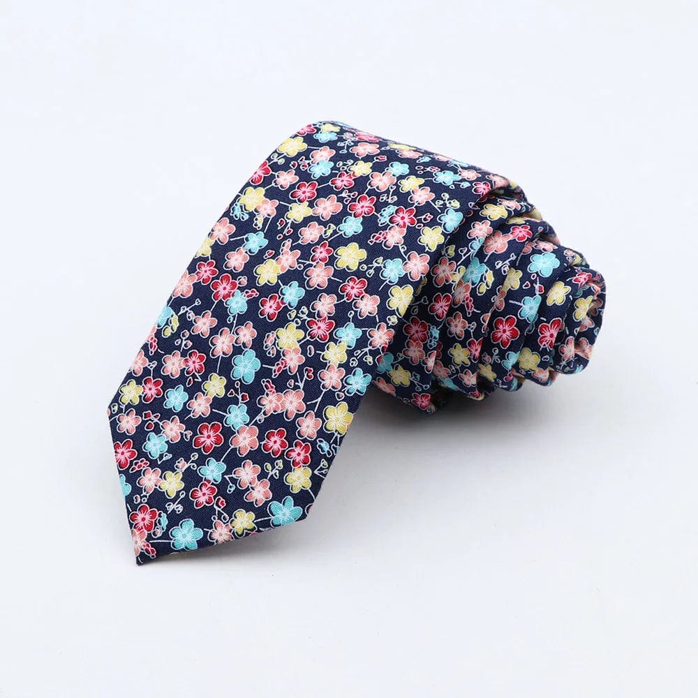 ZONFAZ Floral Cotton Tie for Men Skinny Wedding Flower Printed Necktie