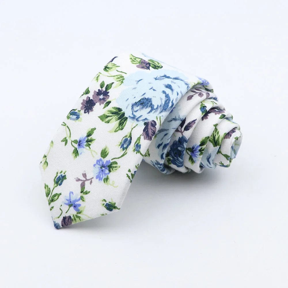 ZONFAZ Floral Cotton Tie for Men Skinny Wedding Flower Printed Necktie