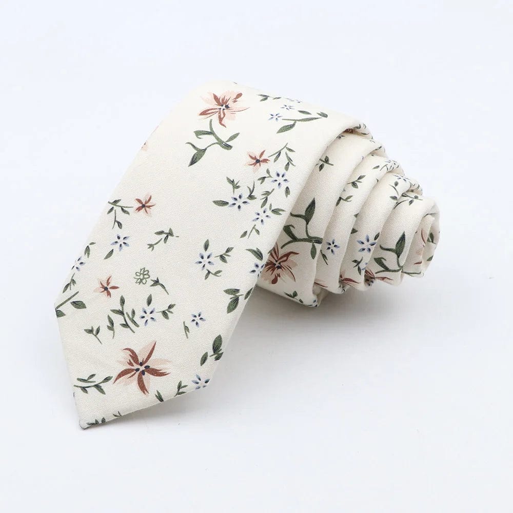 ZONFAZ Floral Cotton Tie for Men Skinny Wedding Flower Printed Necktie