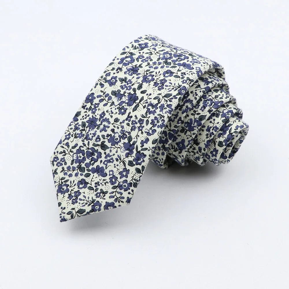 ZONFAZ Floral Cotton Tie for Men Skinny Wedding Flower Printed Necktie