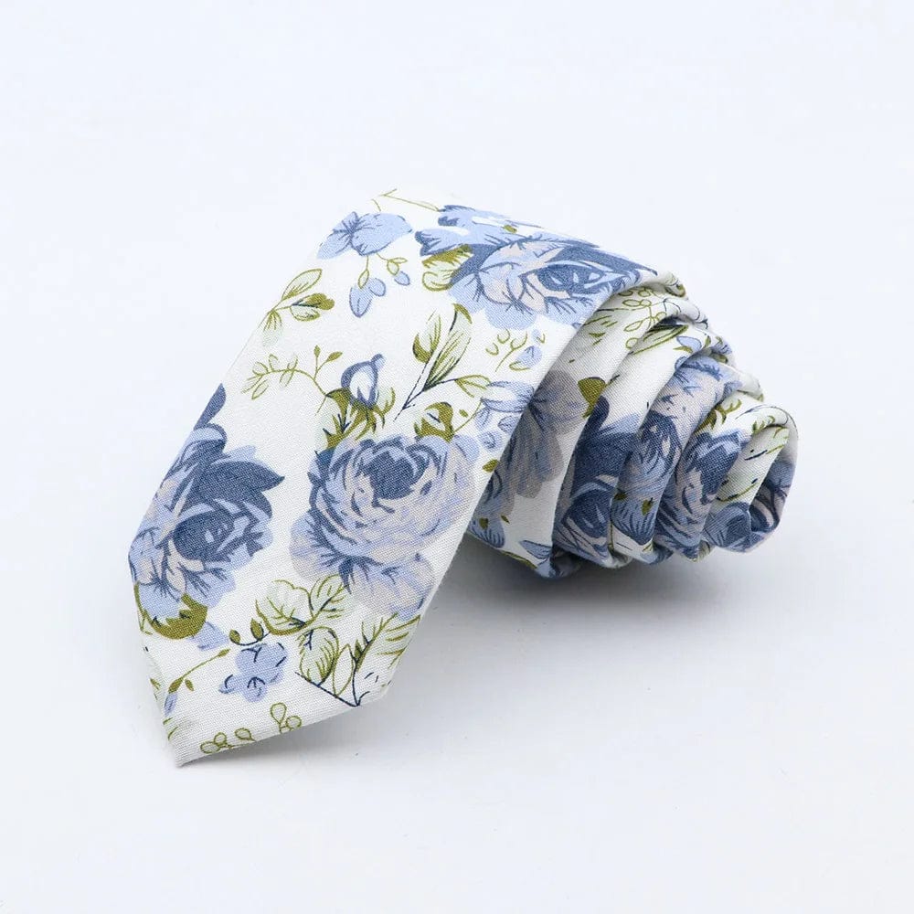 ZONFAZ Floral Cotton Tie for Men Skinny Wedding Flower Printed Necktie