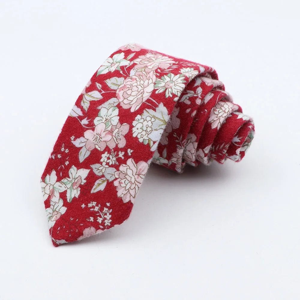 ZONFAZ Floral Cotton Tie for Men Skinny Wedding Flower Printed Necktie