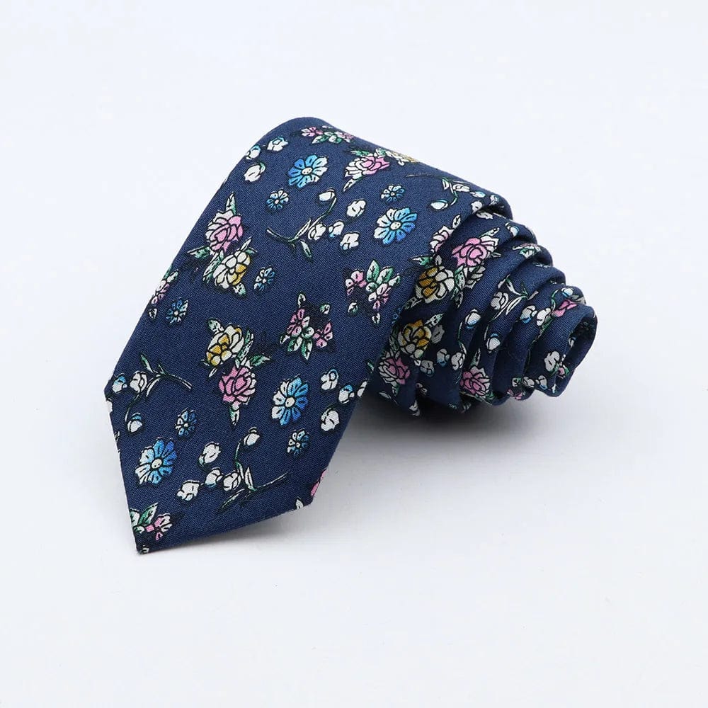 ZONFAZ Floral Cotton Tie for Men Skinny Wedding Flower Printed Necktie