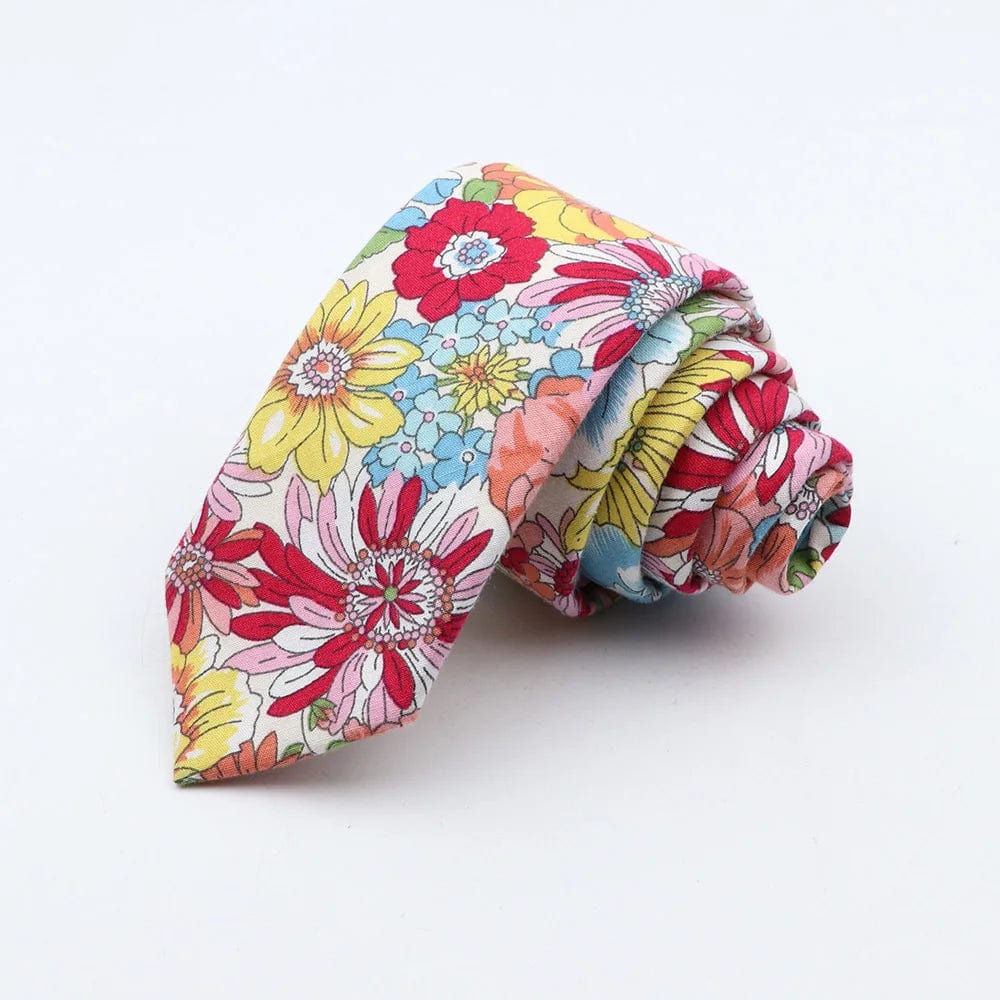 ZONFAZ Floral Cotton Tie for Men Skinny Wedding Flower Printed Necktie