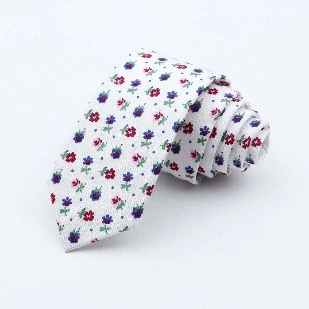 ZONFAZ Floral Cotton Tie for Men Skinny Wedding Flower Printed Necktie