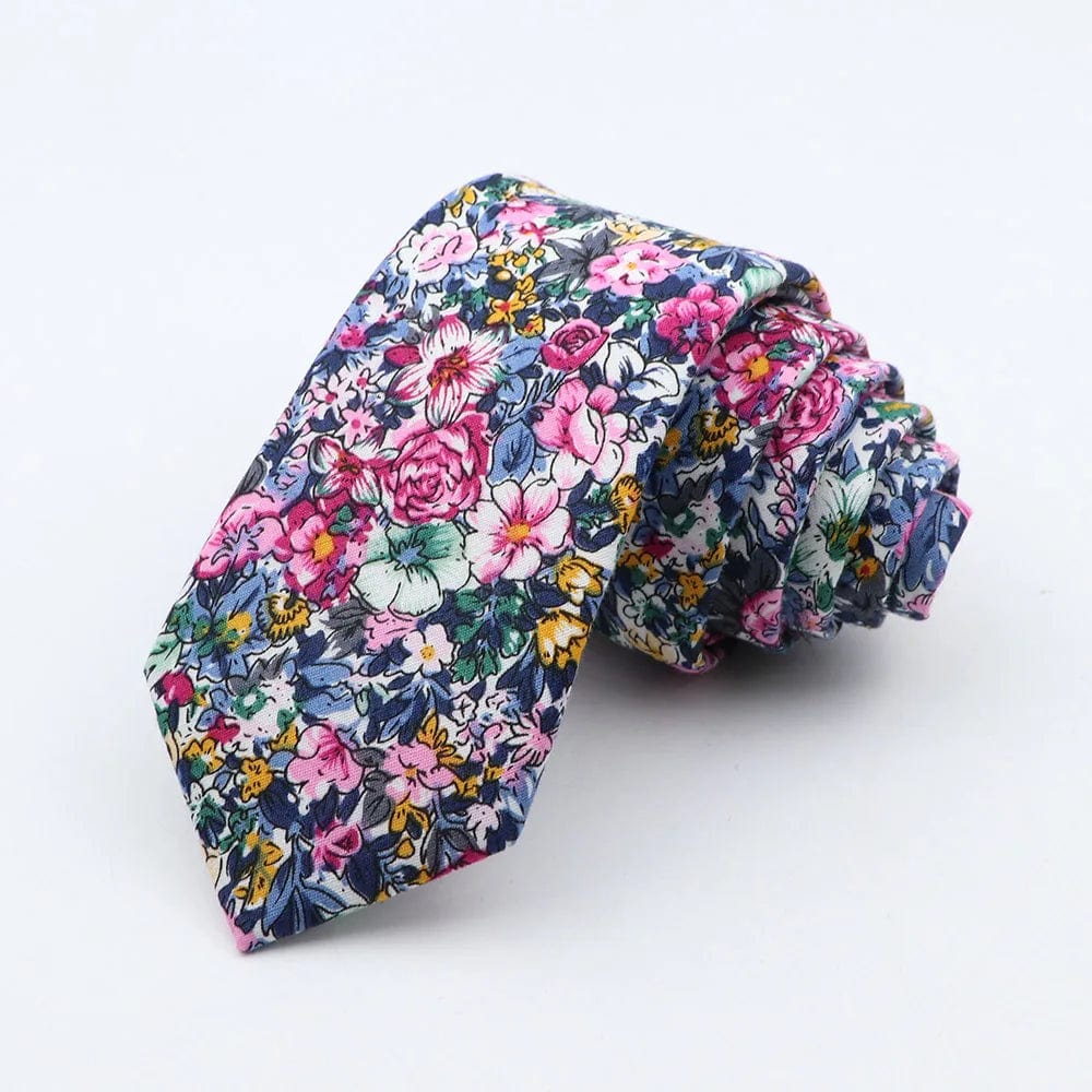 ZONFAZ Floral Cotton Tie for Men Skinny Wedding Flower Printed Necktie