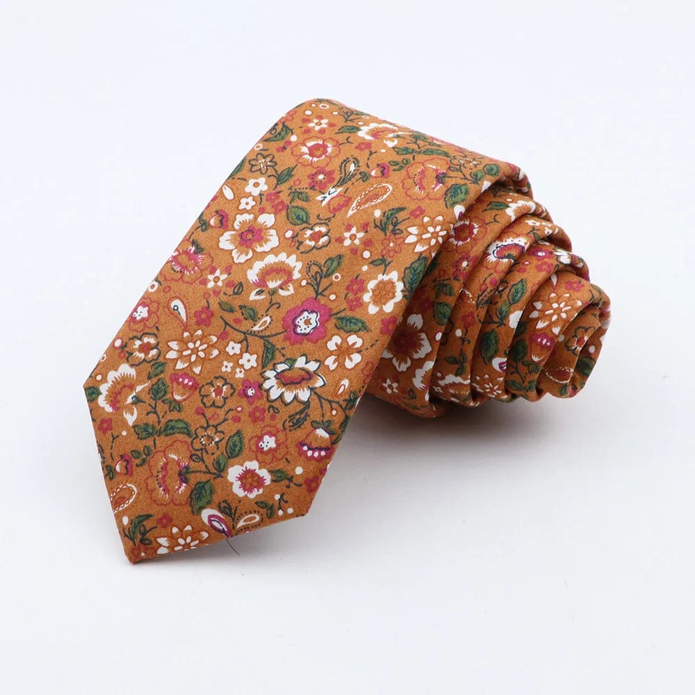 ZONFAZ Floral Cotton Tie for Men Skinny Wedding Flower Printed Necktie