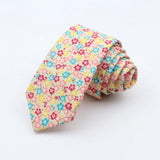 ZONFAZ Floral Cotton Tie for Men Skinny Wedding Flower Printed Necktie