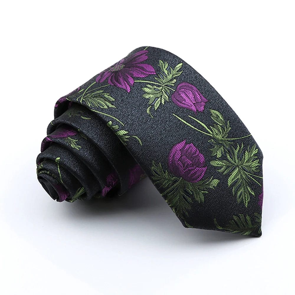 ZONFAZ Floral Feather Luxury Silk Neckties 7cm Width