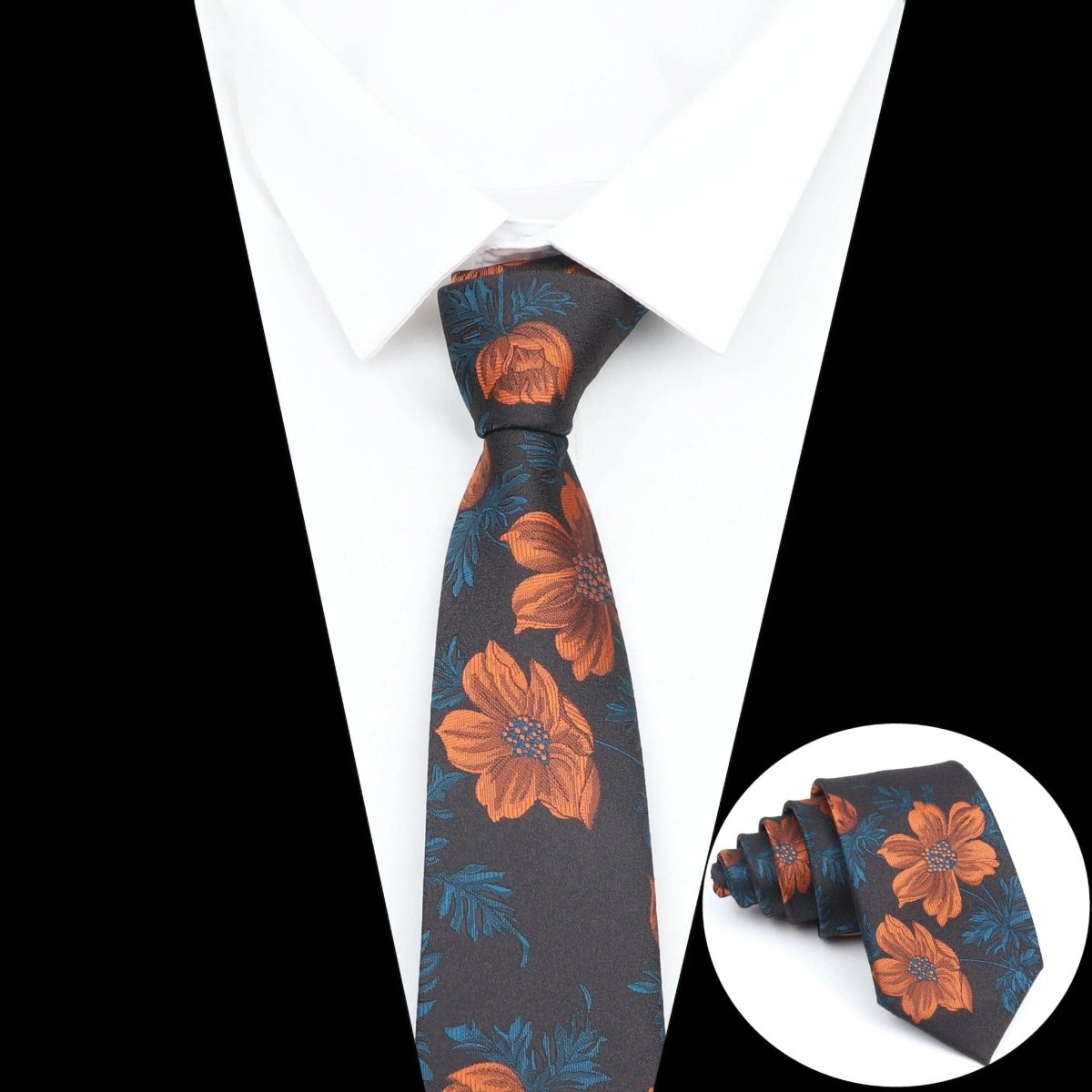 ZONFAZ Floral Feather Luxury Silk Neckties 7cm Width