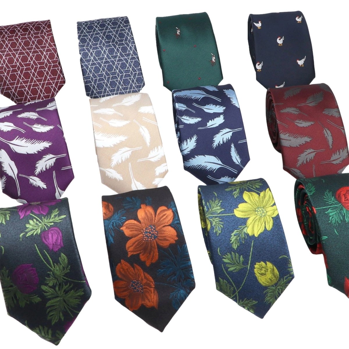 ZONFAZ Floral Feather Luxury Silk Neckties 7cm Width