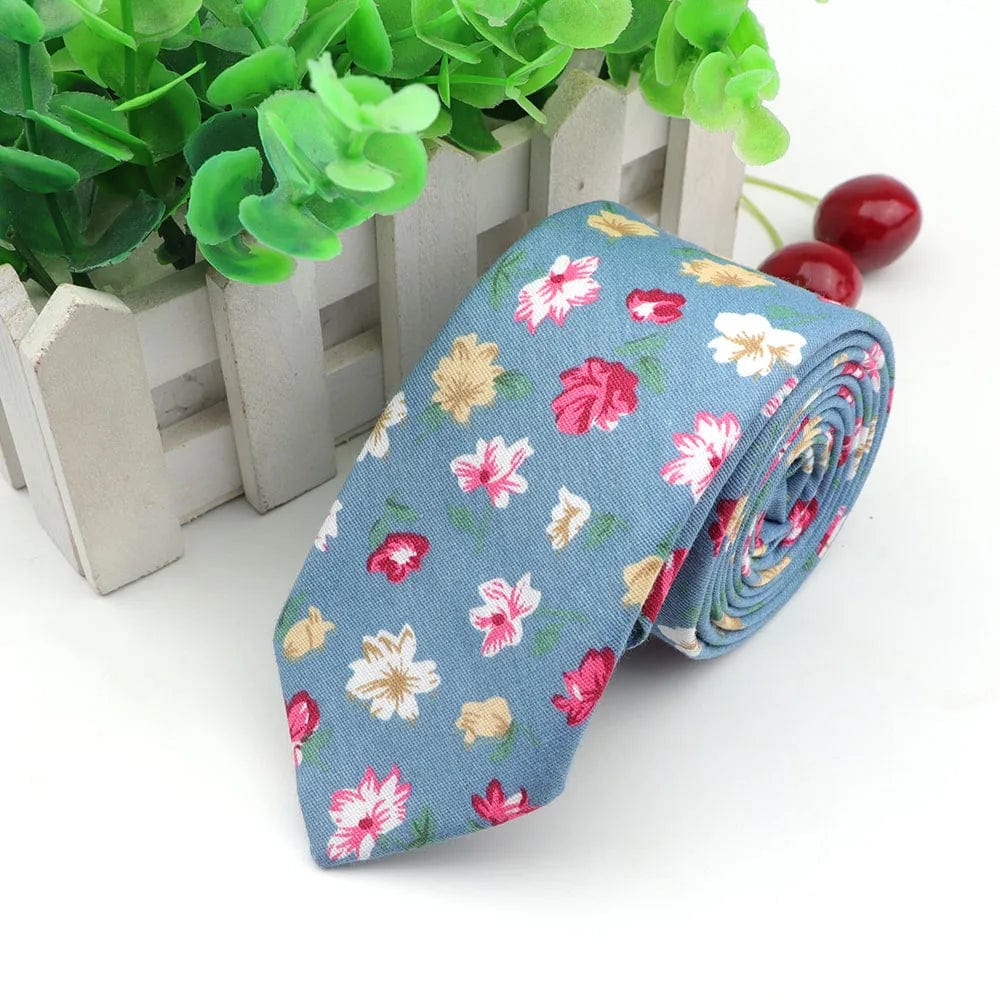 ZONFAZ Floral Necktie for Men Handmade Cotton Skinny Ties 6cm Width