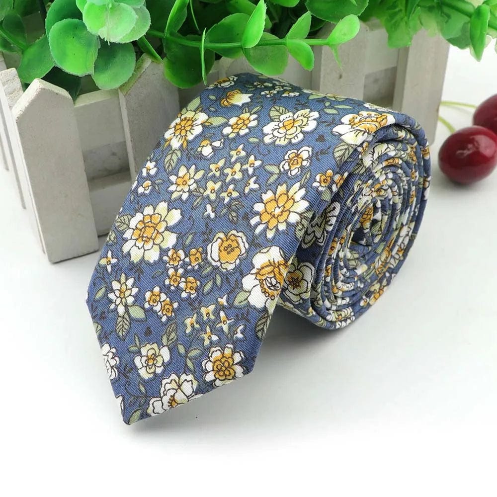 ZONFAZ Floral Necktie for Men Handmade Cotton Skinny Ties 6cm Width