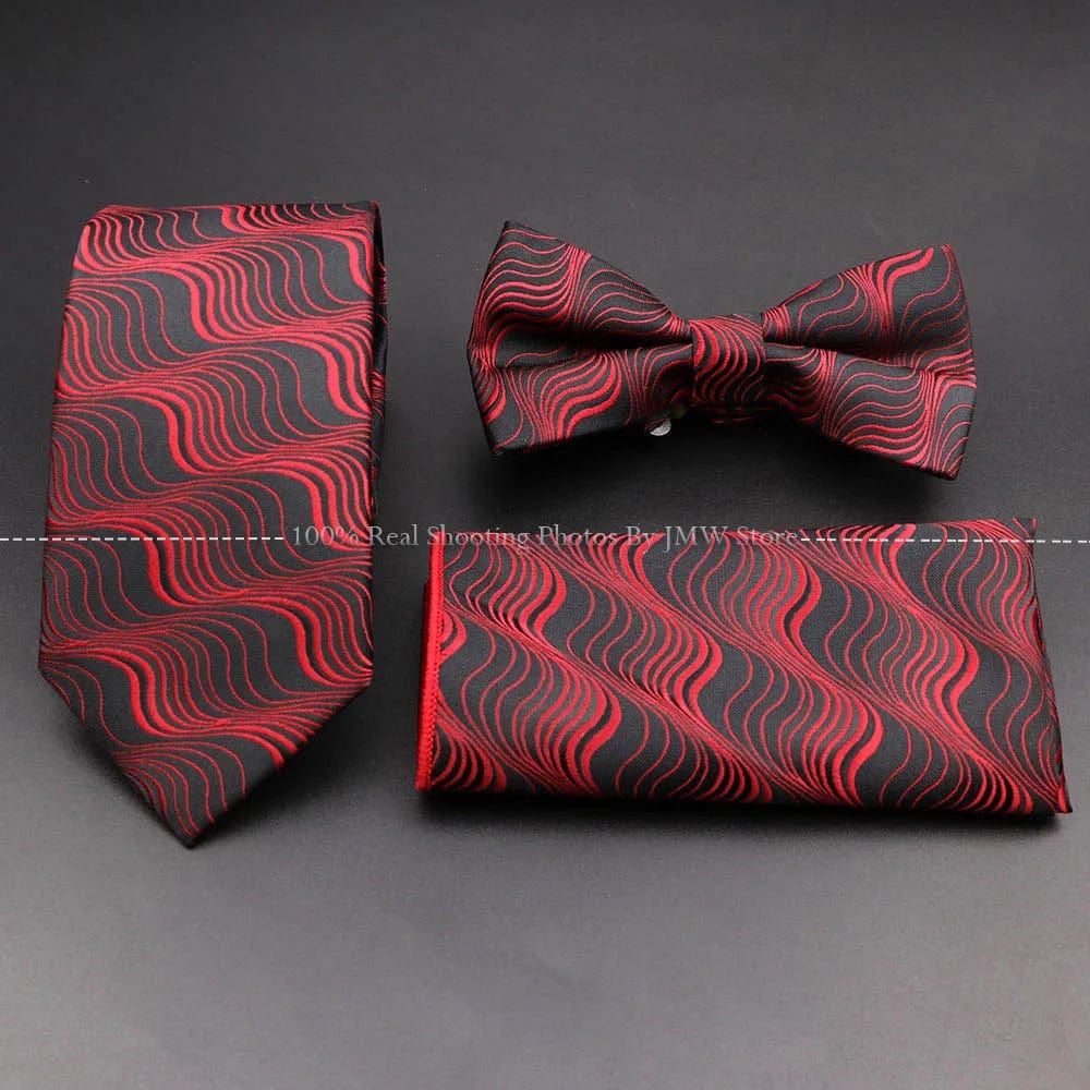 ZONFAZ Floral Silk Tie Bowtie Pocket Square Set