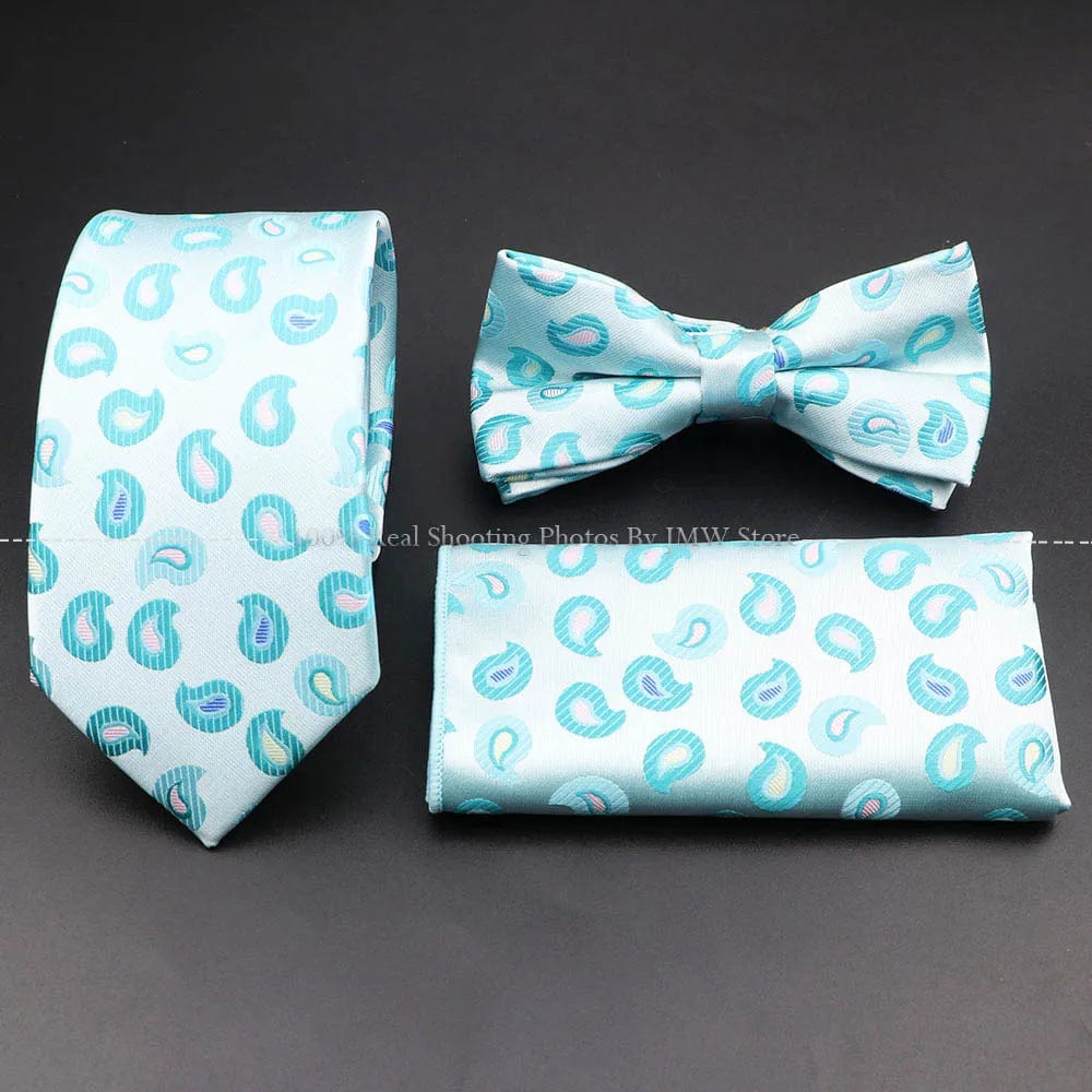 ZONFAZ Floral Silk Tie Bowtie Pocket Square Set