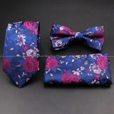 ZONFAZ Floral Silk Tie Bowtie Pocket Square Set