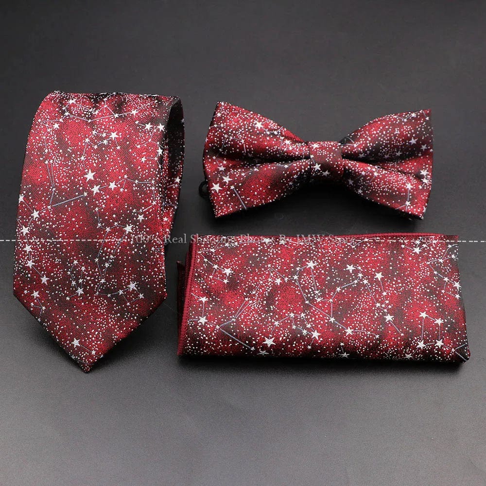 ZONFAZ Floral Silk Tie Bowtie Pocket Square Set