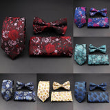 ZONFAZ Floral Silk Tie Bowtie Pocket Square Set