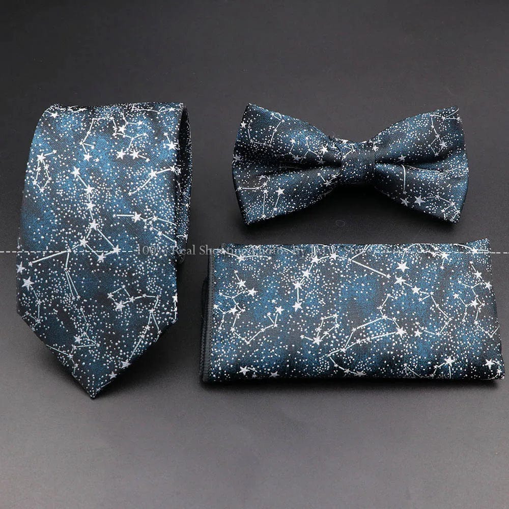 ZONFAZ Floral Silk Tie Bowtie Pocket Square Set