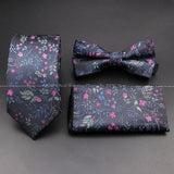 ZONFAZ Floral Silk Tie Bowtie Pocket Square Set