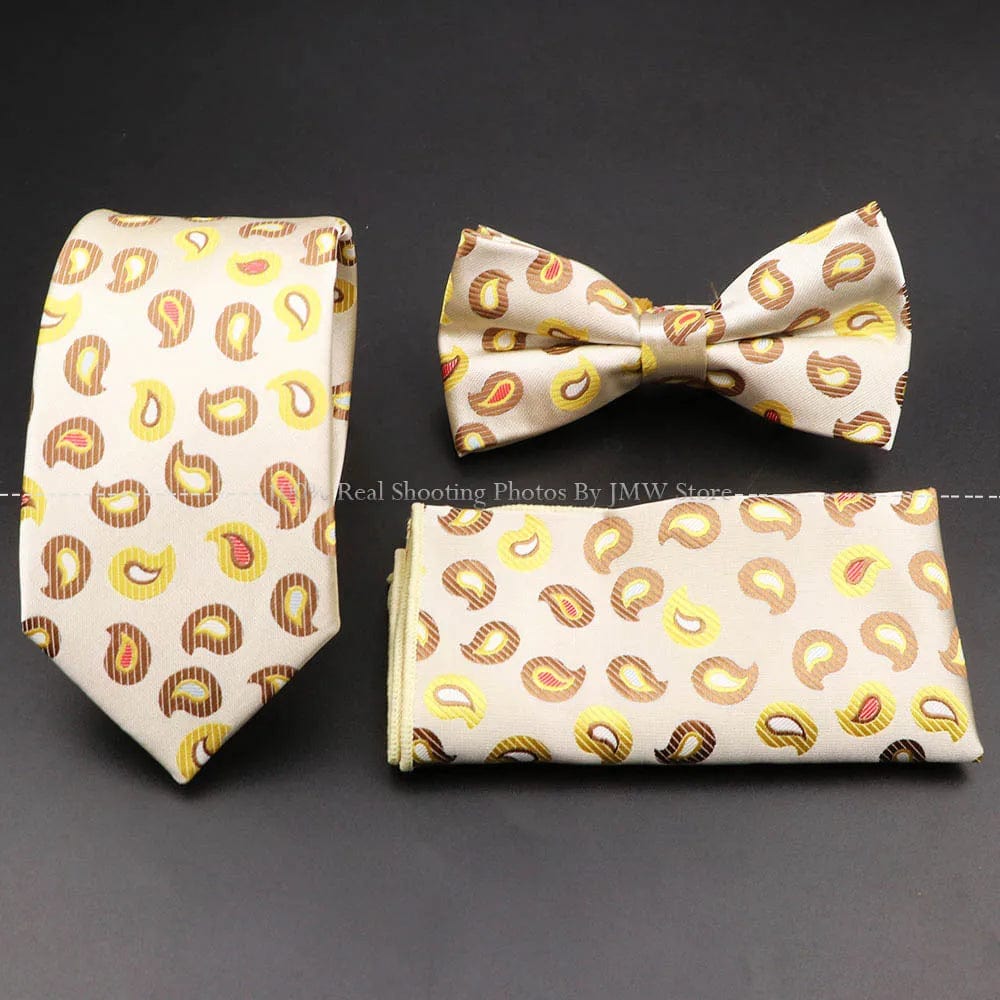 ZONFAZ Floral Silk Tie Bowtie Pocket Square Set