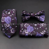 ZONFAZ Floral Silk Tie Bowtie Pocket Square Set