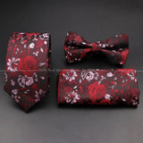 ZONFAZ Floral Silk Tie Bowtie Pocket Square Set