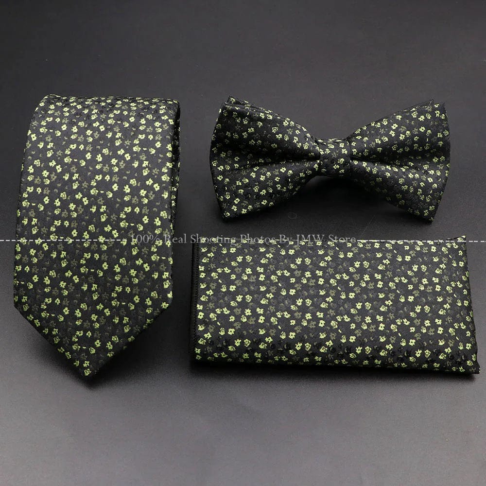 ZONFAZ Floral Silk Tie Bowtie Pocket Square Set