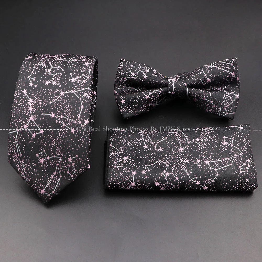 ZONFAZ Floral Silk Tie Bowtie Pocket Square Set