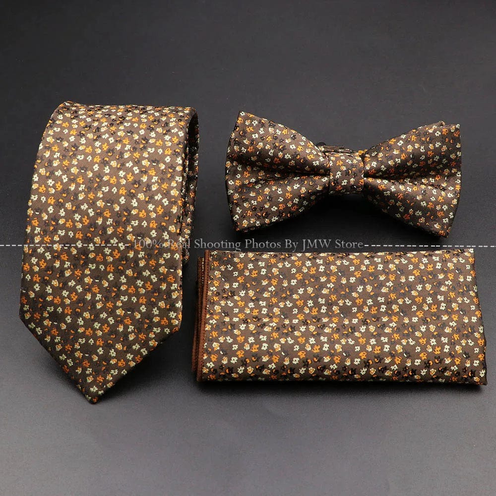 ZONFAZ Floral Silk Tie Bowtie Pocket Square Set