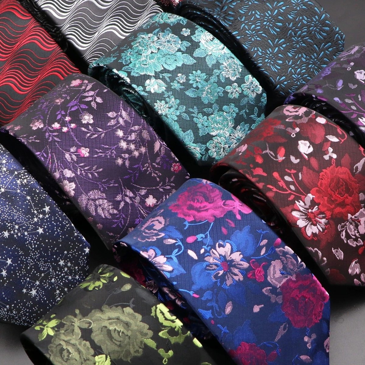 ZONFAZ Floral Skinny Silk Neckties 7cm Width