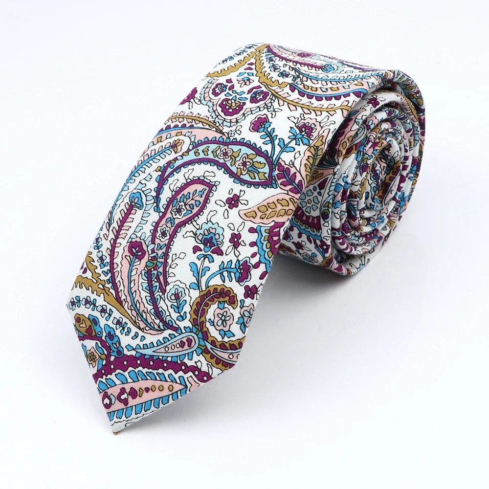 ZONFAZ Floral Ties For Men Skinny Cotton Flower Necktie 6cm Width