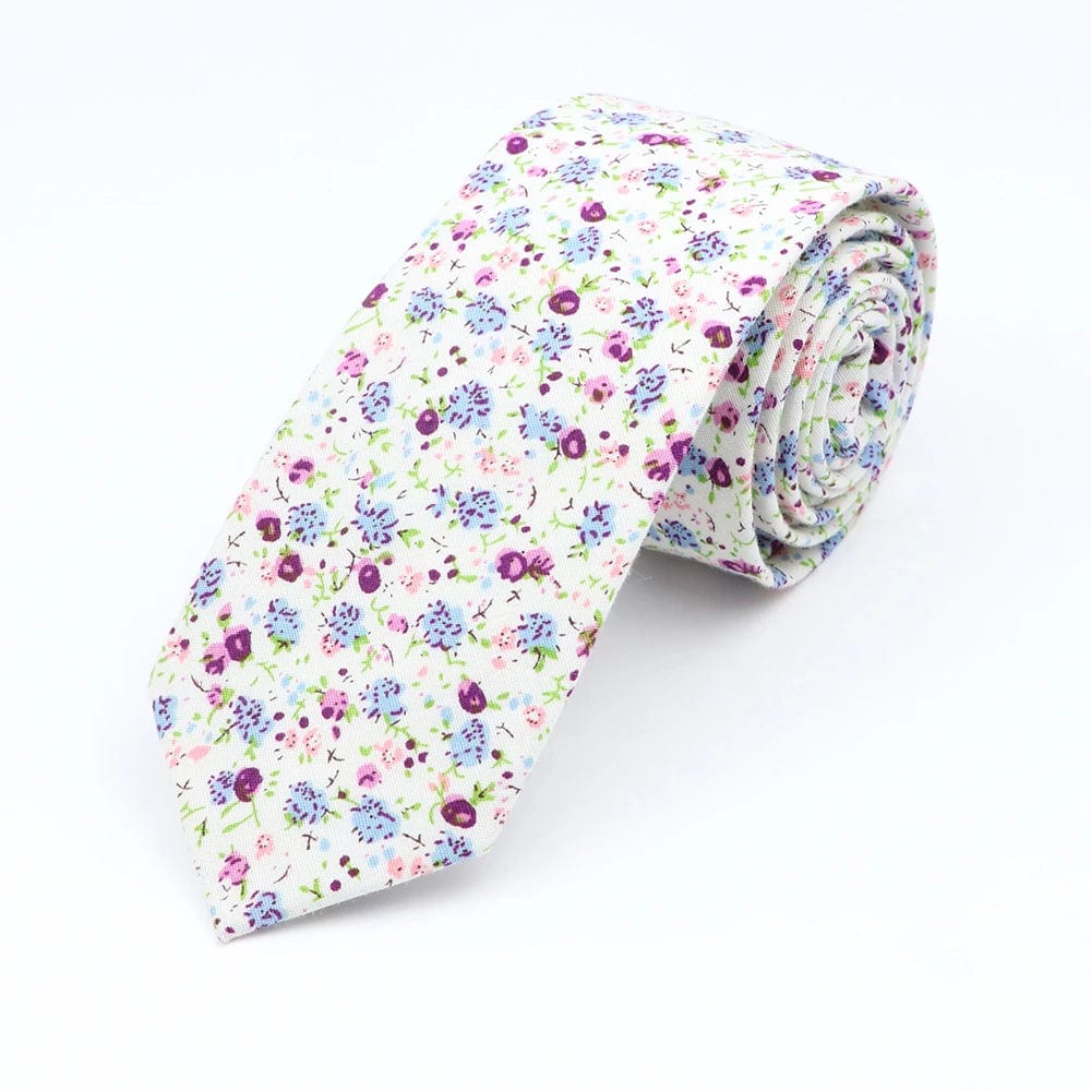 ZONFAZ Floral Ties For Men Skinny Cotton Flower Necktie 6cm Width