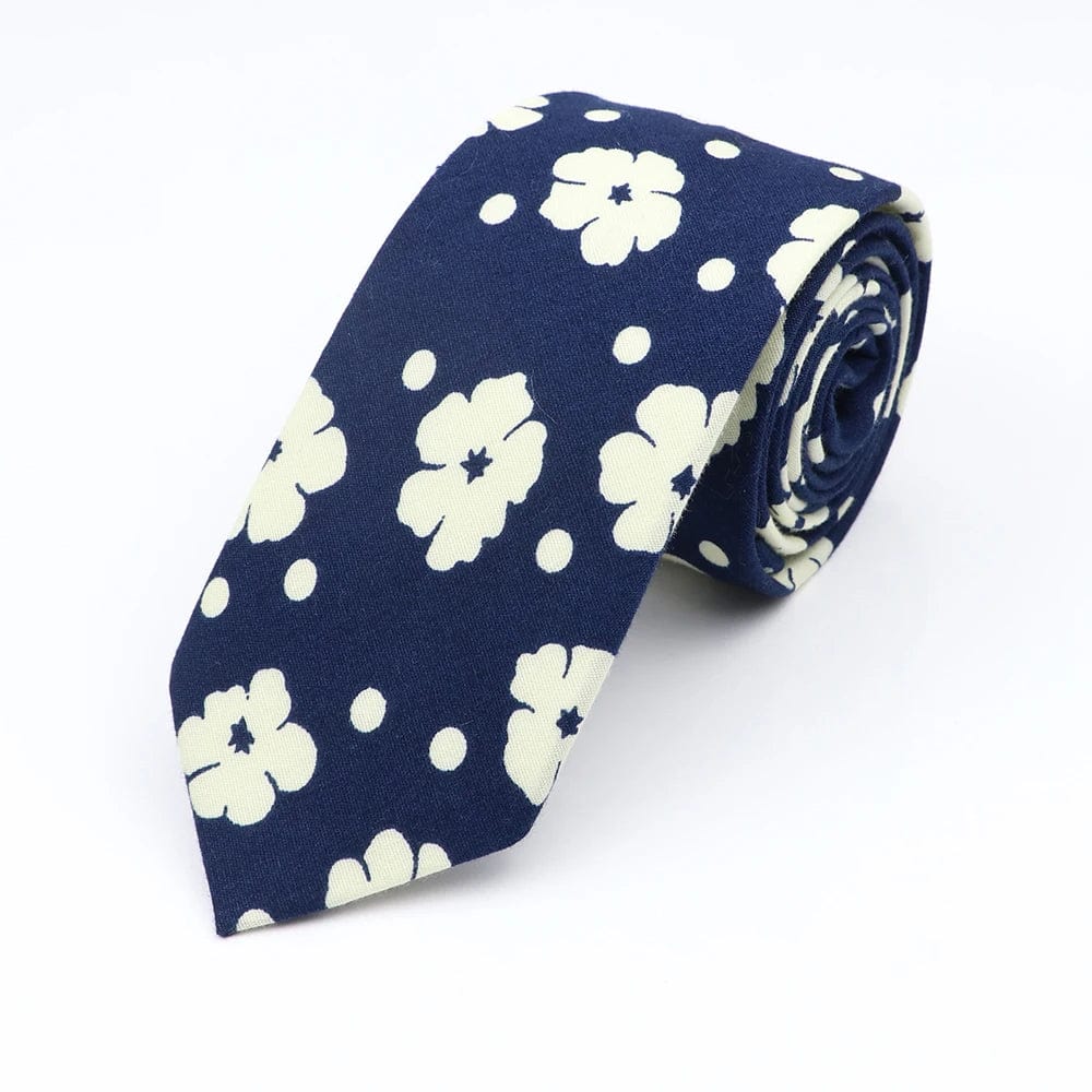 ZONFAZ Floral Ties For Men Skinny Cotton Flower Necktie 6cm Width