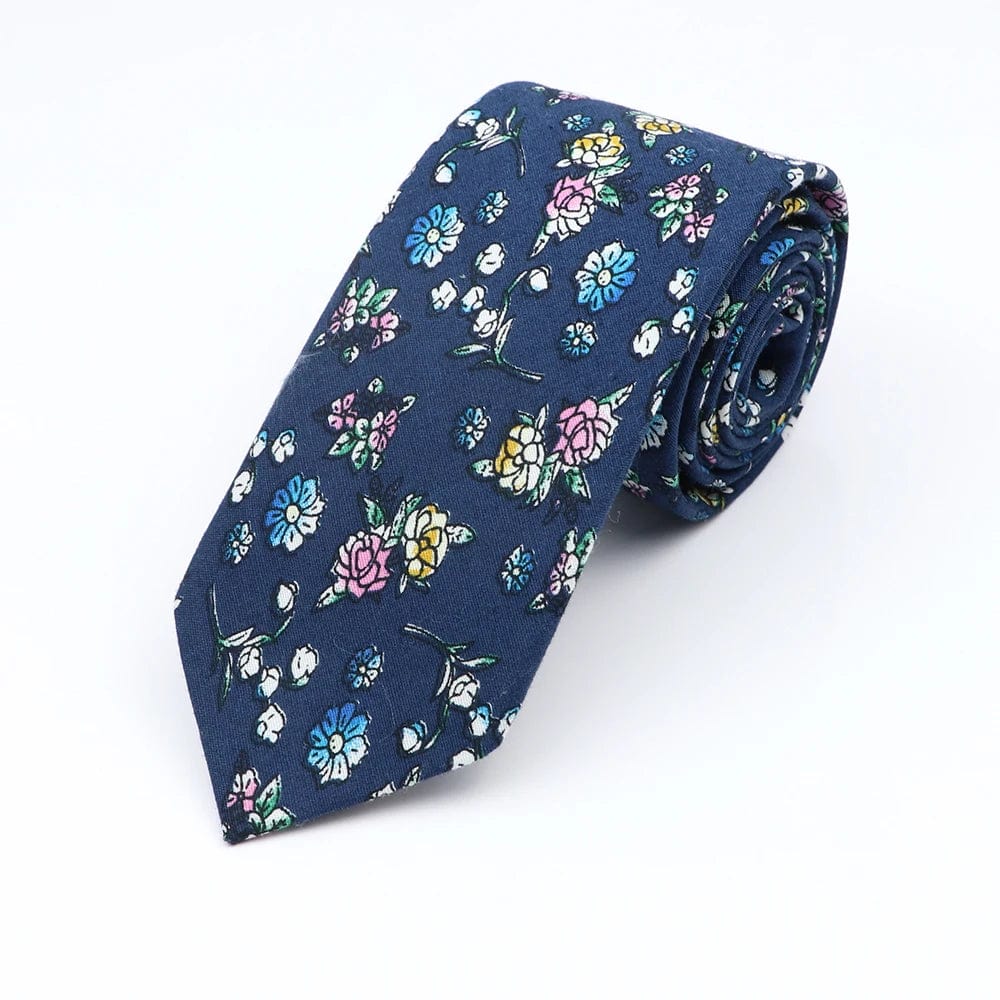 ZONFAZ Floral Ties For Men Skinny Cotton Flower Necktie 6cm Width