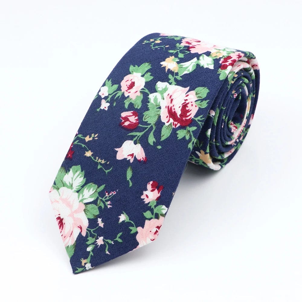 ZONFAZ Floral Ties For Men Skinny Cotton Flower Necktie 6cm Width