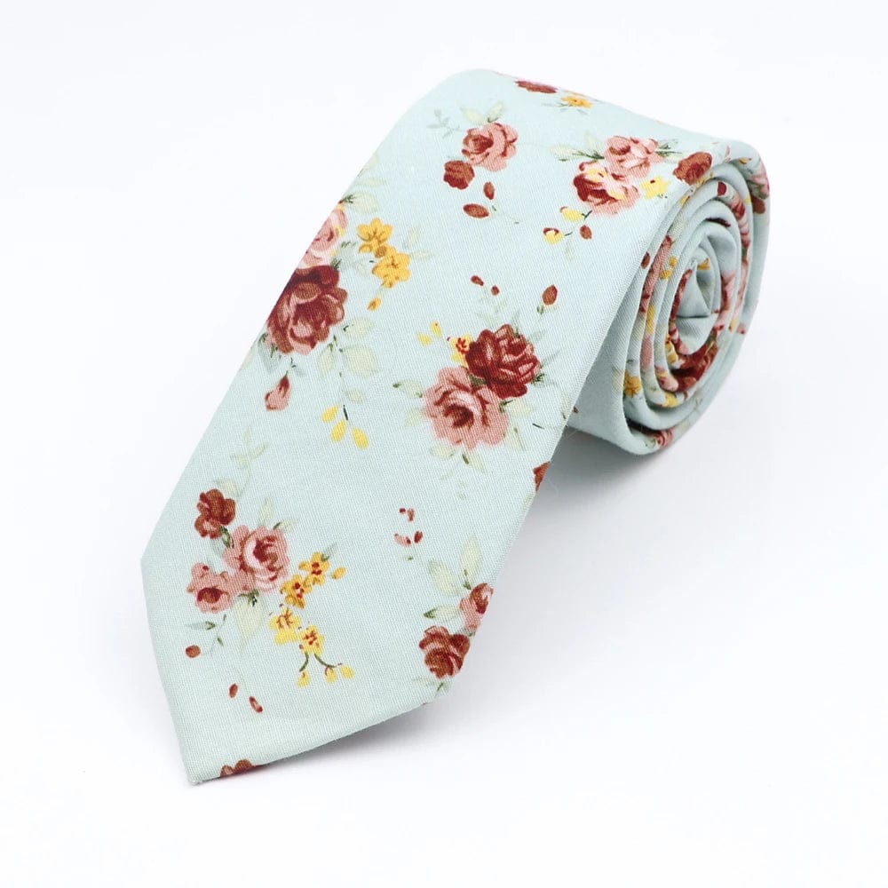 ZONFAZ Floral Ties For Men Skinny Cotton Flower Necktie 6cm Width