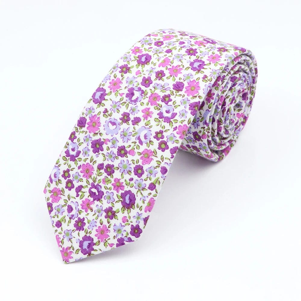 ZONFAZ Floral Ties For Men Skinny Cotton Flower Necktie 6cm Width