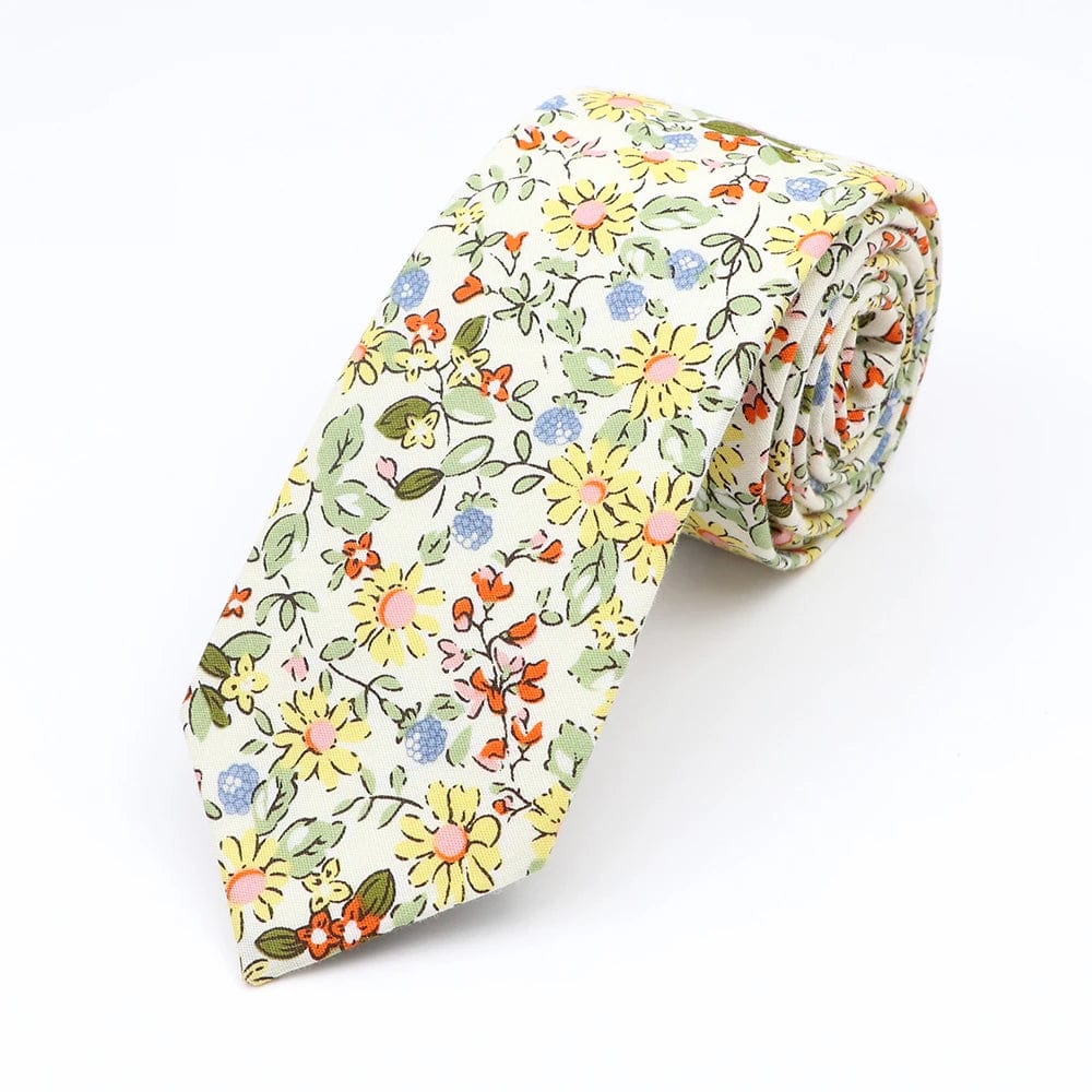 ZONFAZ Floral Ties For Men Skinny Cotton Flower Necktie 6cm Width