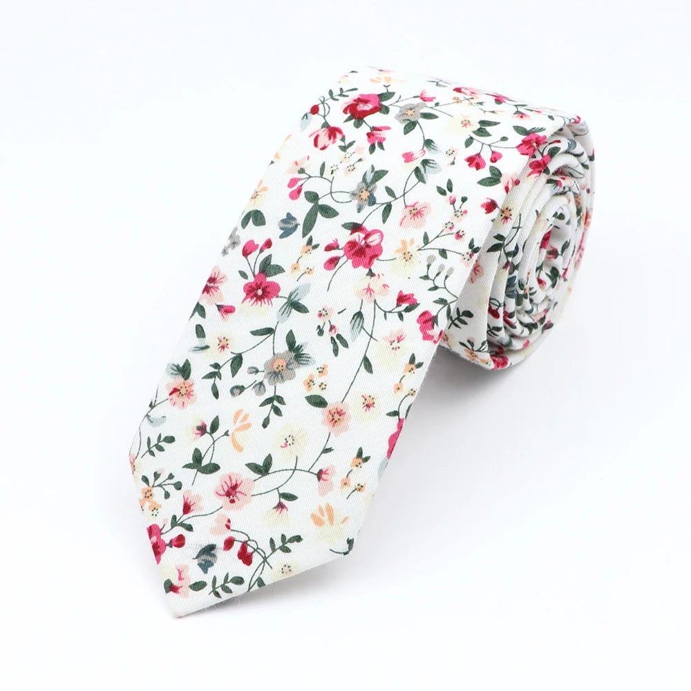 ZONFAZ Floral Ties For Men Skinny Cotton Flower Necktie 6cm Width