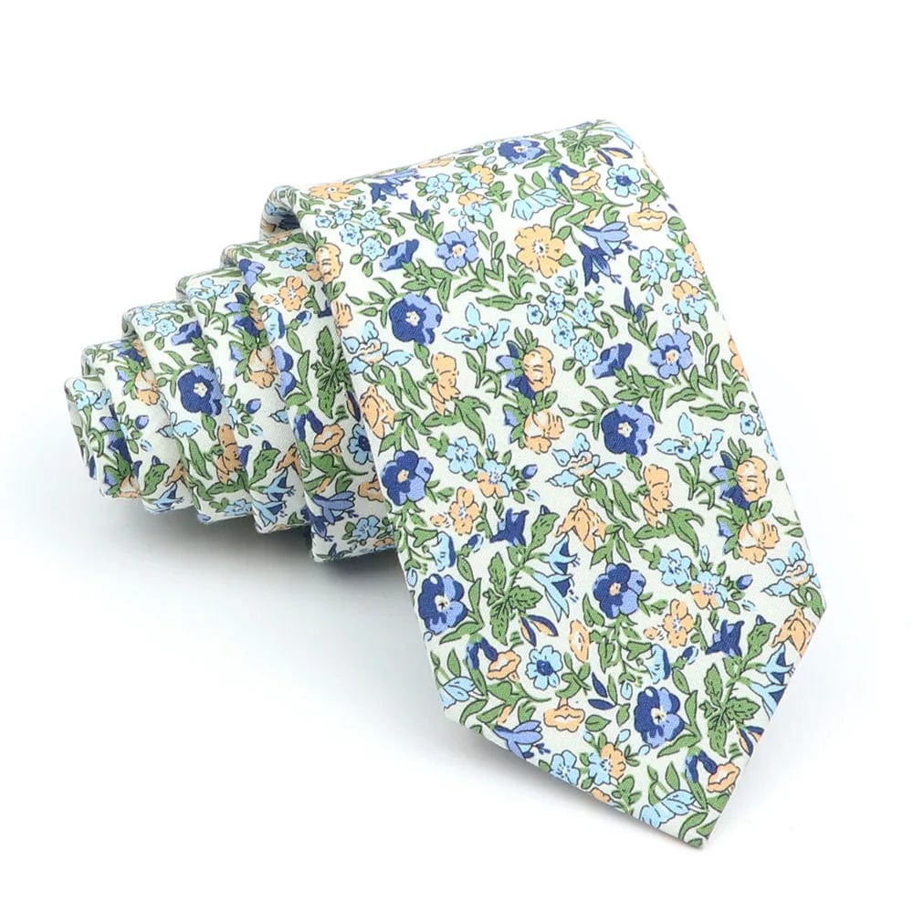 ZONFAZ Floral Ties For Men Skinny Cotton Flower Necktie 6cm Width