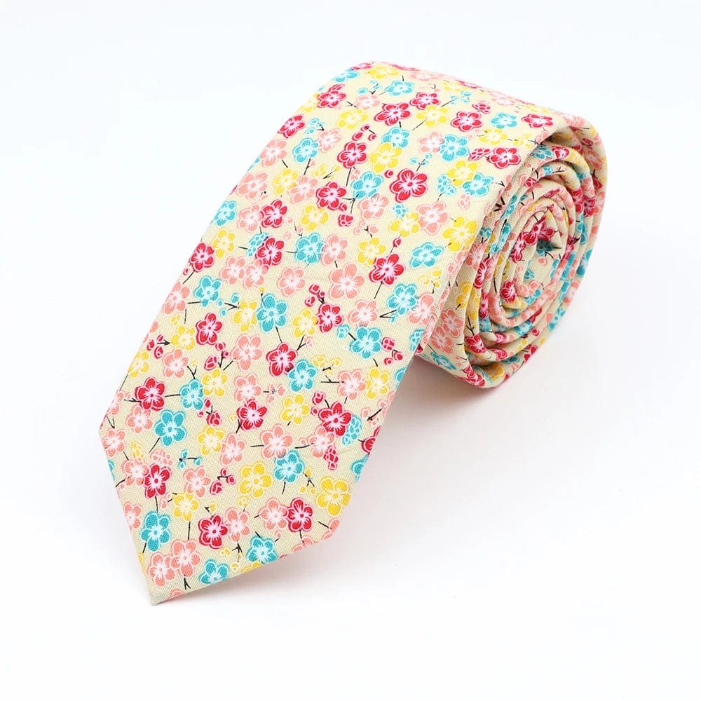 ZONFAZ Floral Ties For Men Skinny Cotton Flower Necktie 6cm Width