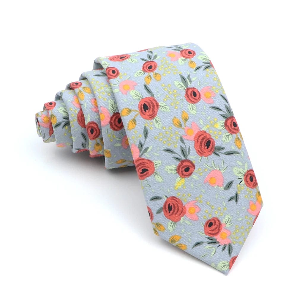 ZONFAZ Floral Ties For Men Skinny Cotton Flower Necktie 6cm Width