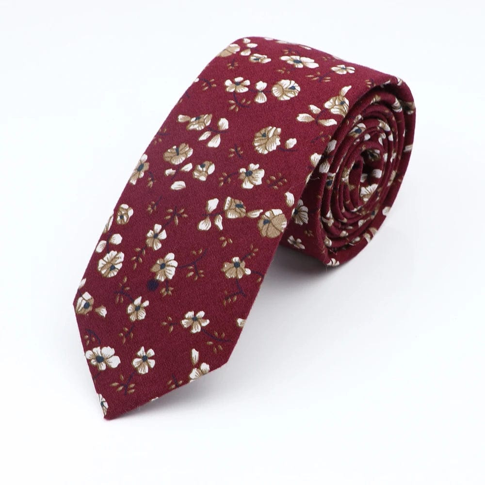 ZONFAZ Floral Ties For Men Skinny Cotton Flower Necktie 6cm Width