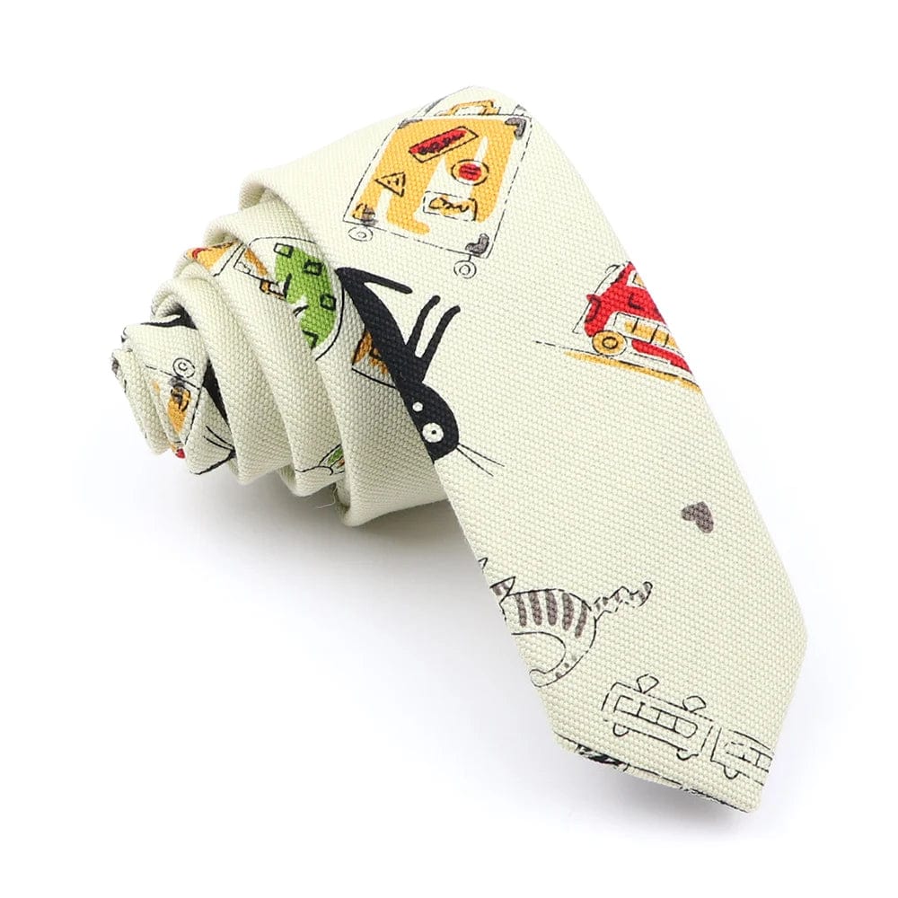 ZONFAZ Funny Skinny Linen Printed Ties 5cm Width